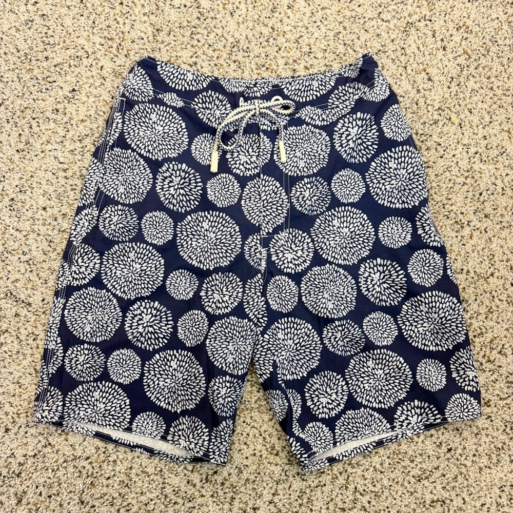 Johnnie-O Seaside Swim Trunks Mens Small Twilight Blue White Bathing Suit Pool